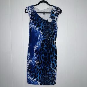 Cache Women’s Leopard Print Sheath Dress Blue Y2K Size 10
